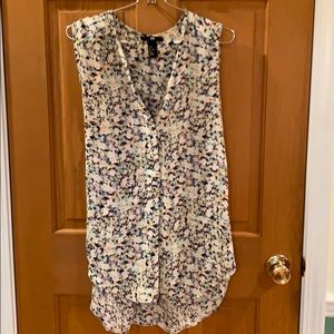 Floral Sleeveless High Low Cut Blouse